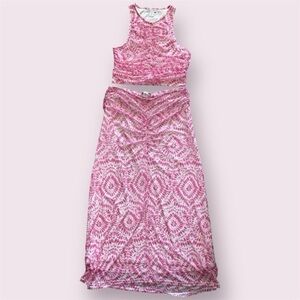 House of Harlow 1960 2 Piece Set Tank and Skirt Pink Tie Dye Ruched Size L